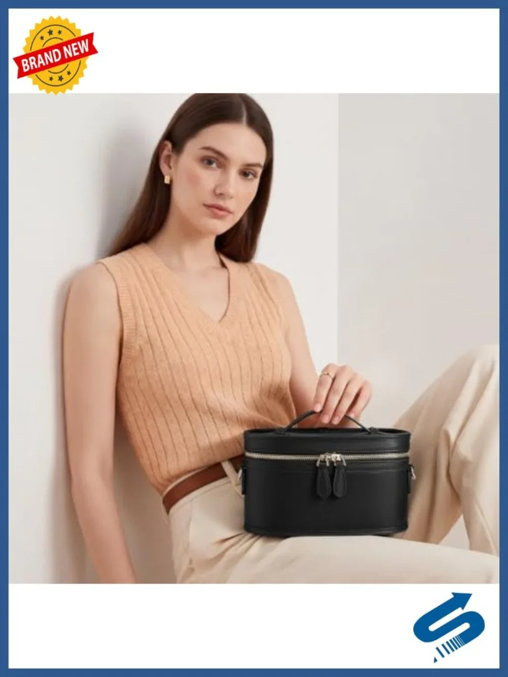 Box Crossbody Purse, Top Handle Handbag with 2 Straps, PU Leather Square